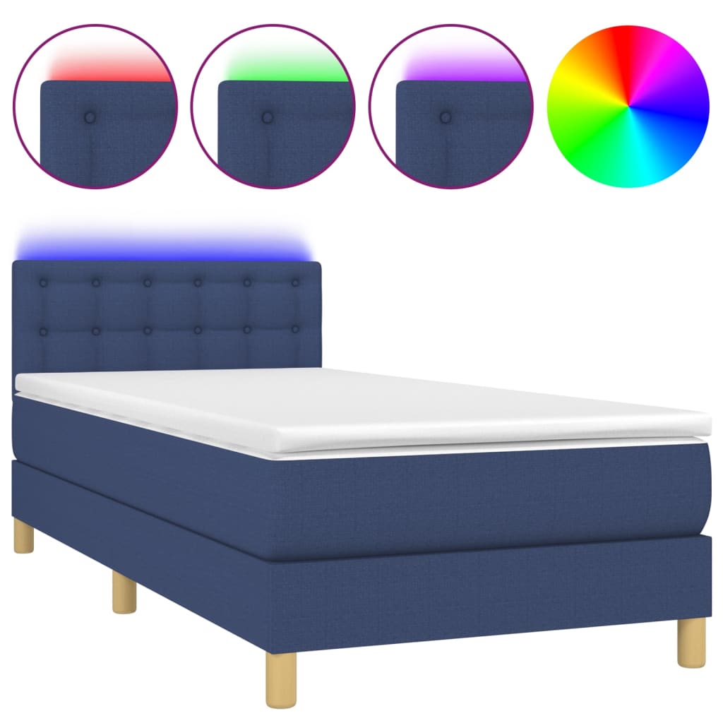 Krevet box spring s madracem LED plavi 100x200 cm od tkanine