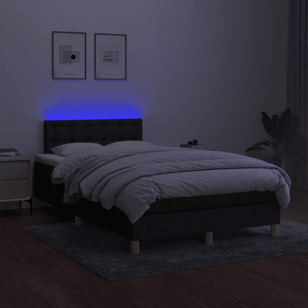 Krevet box spring s madracem LED crni 120 x 200 cm od tkanine