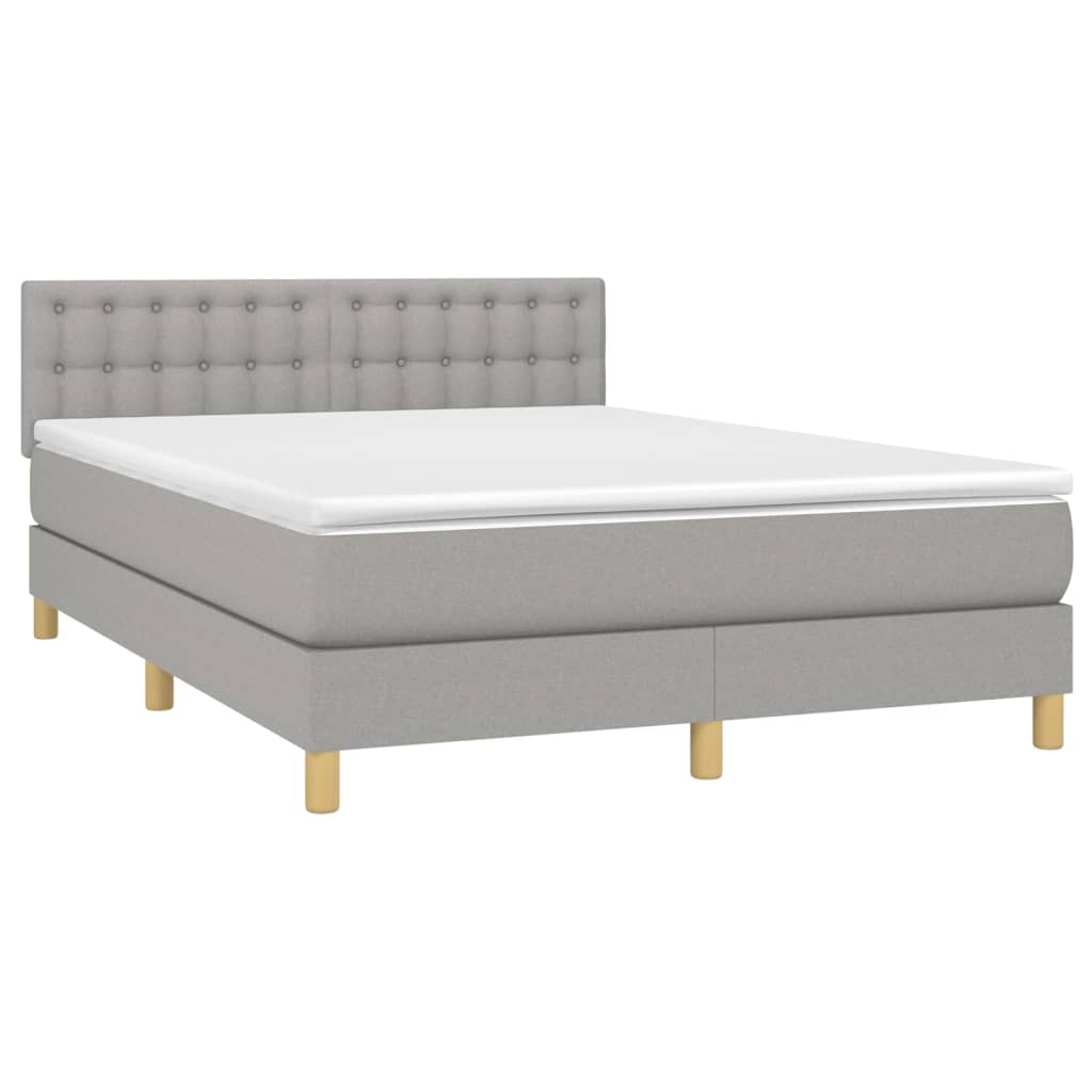 Krevet box spring s madracem LED svjetlosivi 140x190 cm tkanina