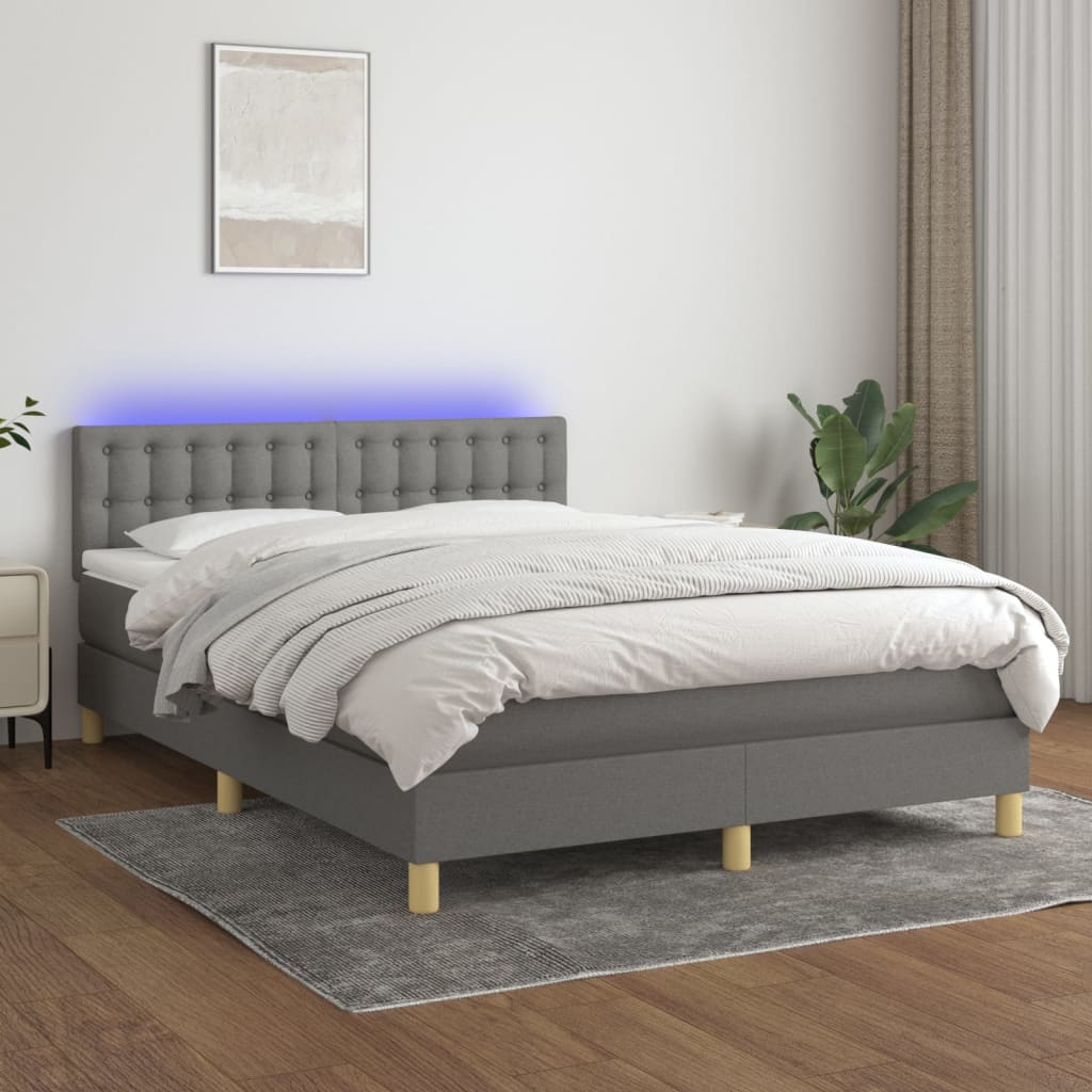 Krevet box spring s madracem LED tamnosivi 140x190 cm tkanina