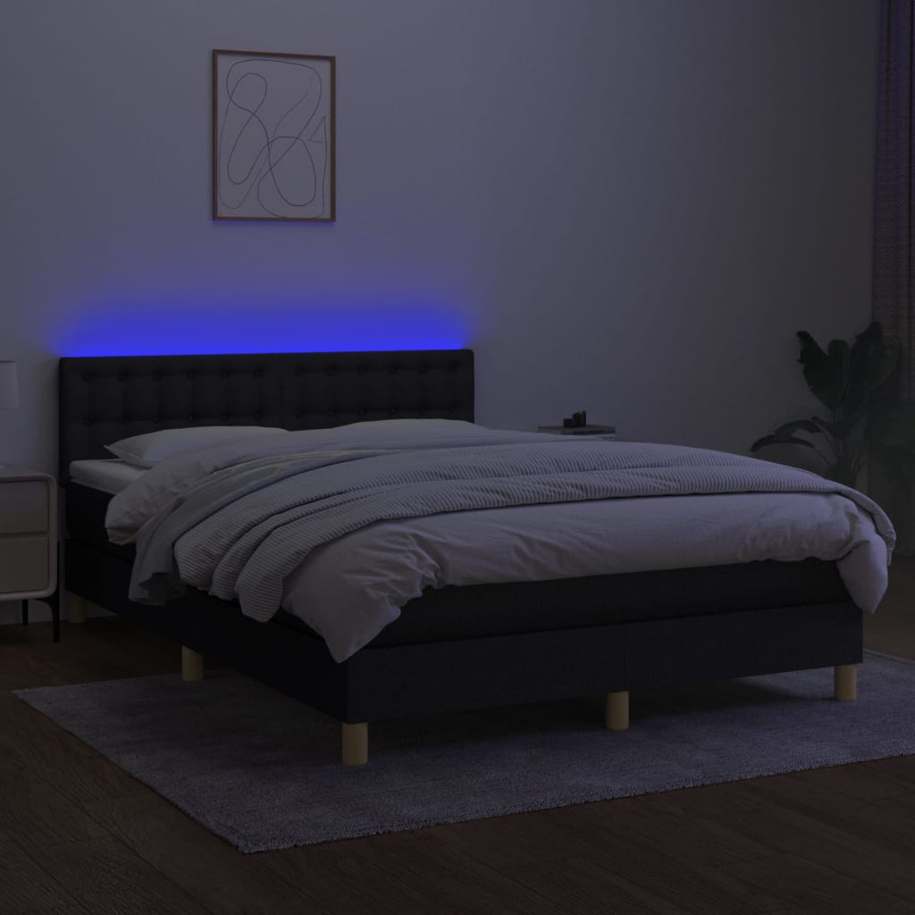 Krevet box spring s madracem LED crni 140x190 cm od tkanine