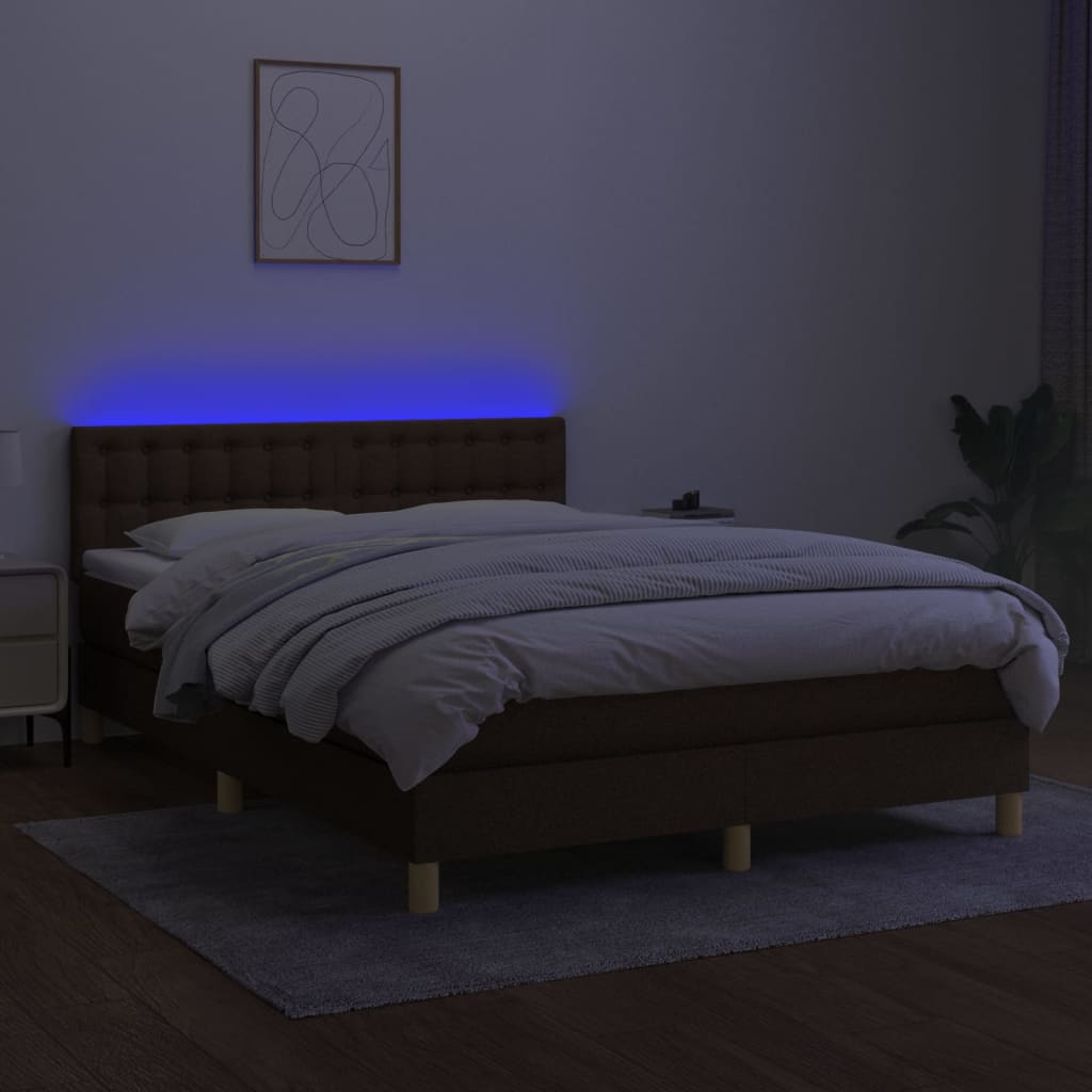Krevet box spring s madracem LED tamnosmeđi 140x190 cm tkanina