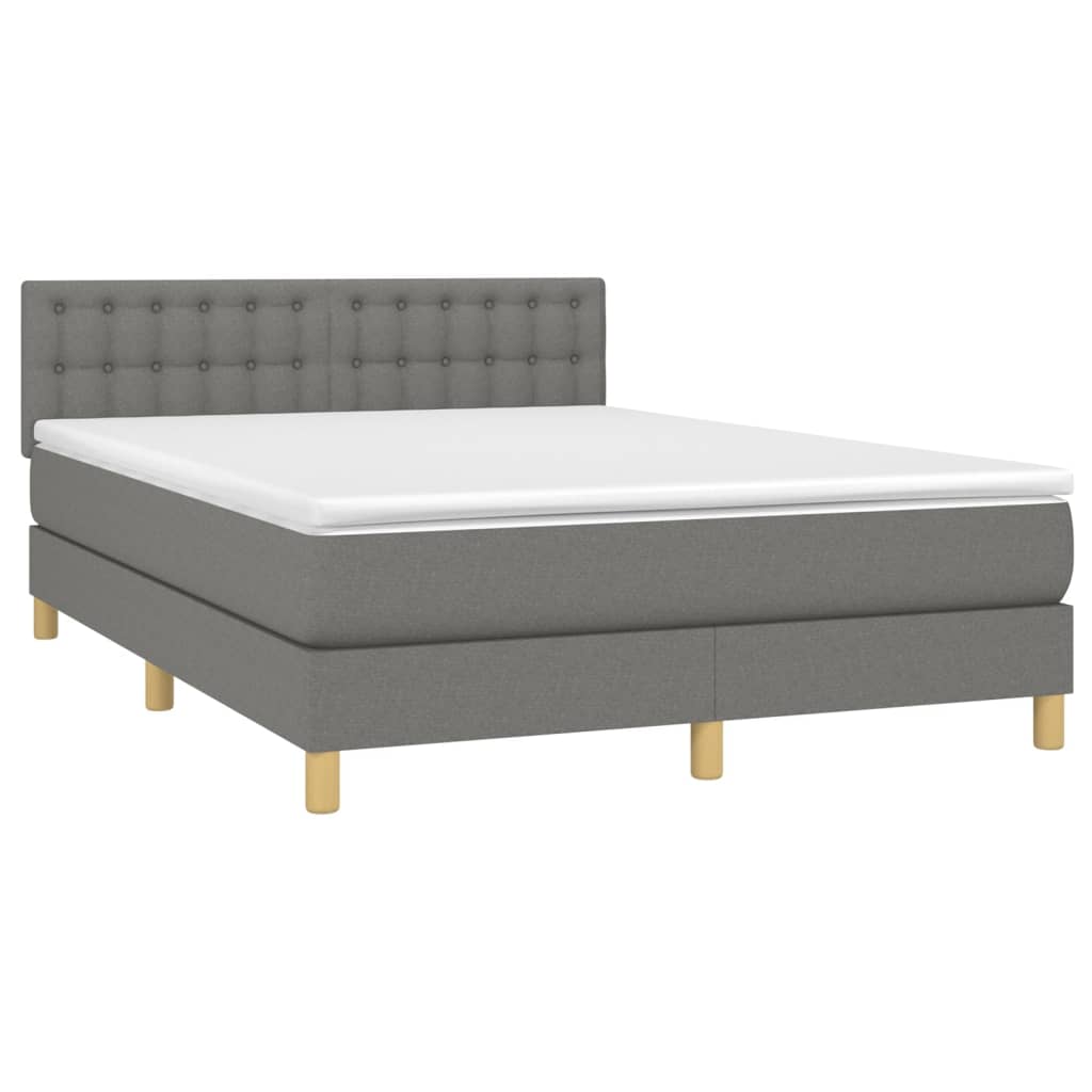 Krevet box spring s madracem LED tamnosivi 140x200 cm tkanina