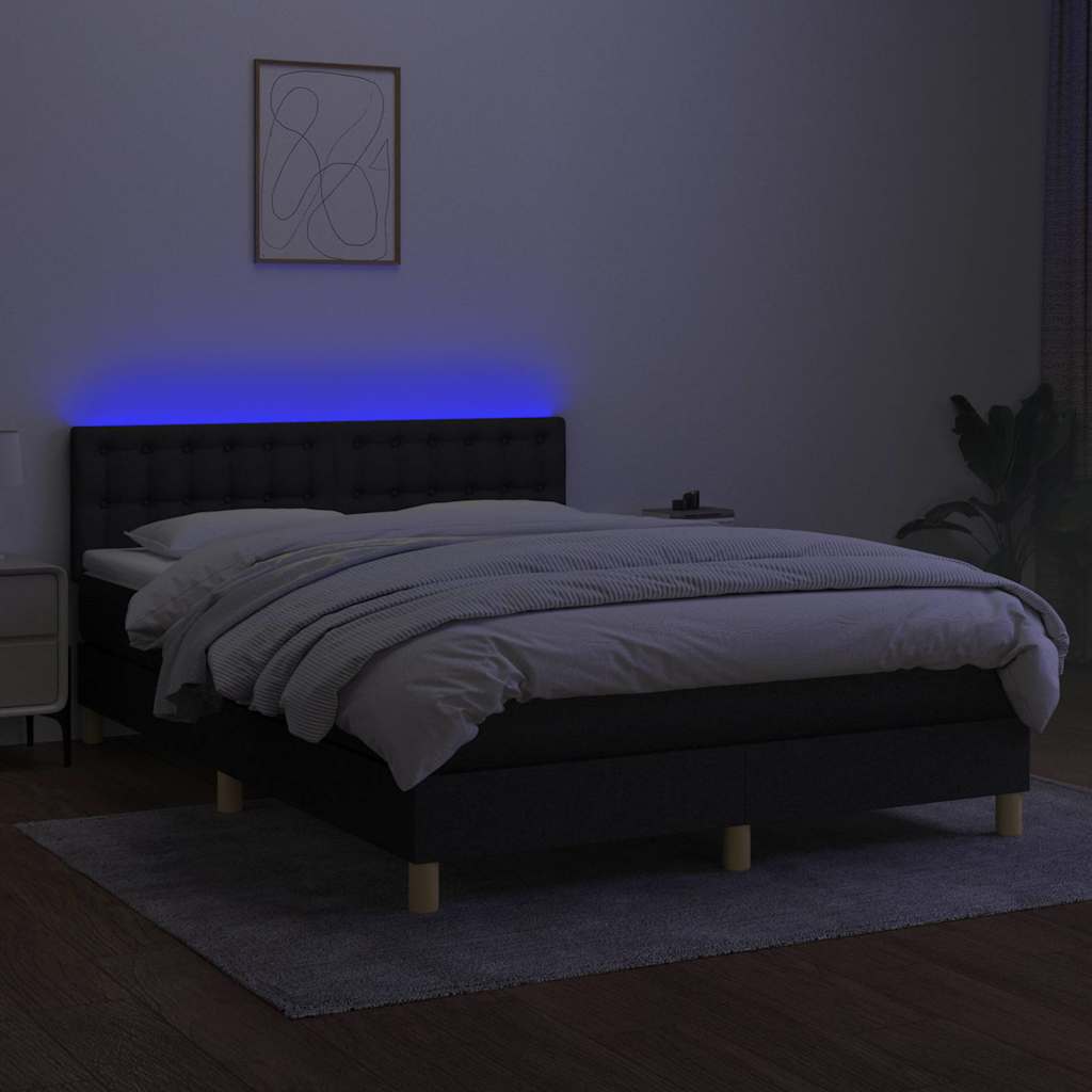 Krevet box spring s madracem LED crni 140x200 cm od tkanine