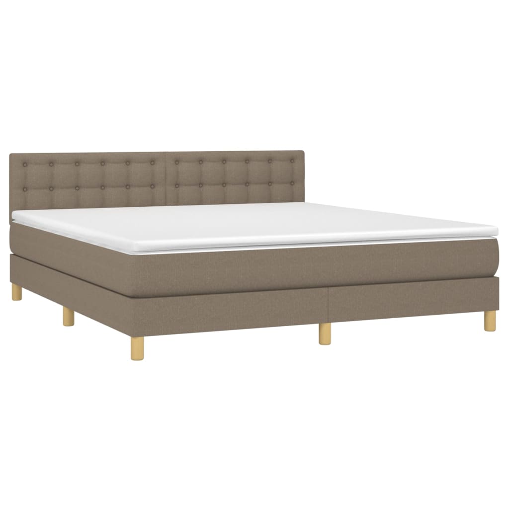 Krevet box spring s madracem LED smeđesivi 160x200 cm tkanina