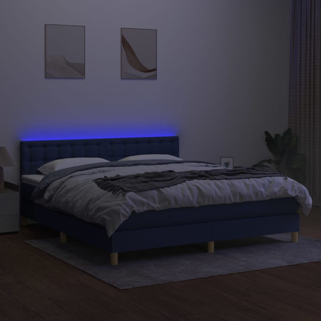Krevet box spring s madracem LED plavi 160x200 cm od tkanine