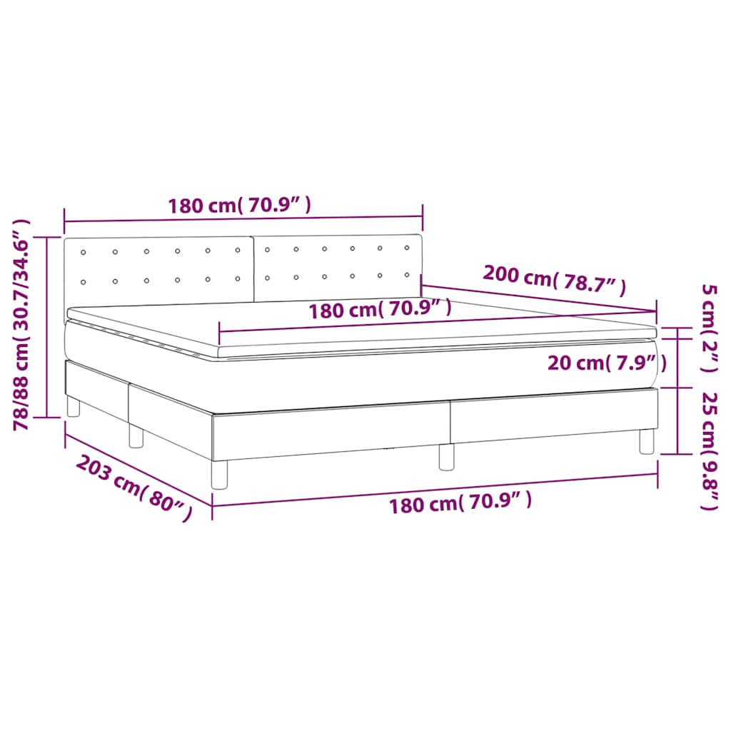 Krevet box spring s madracem LED crni 180x200 cm od tkanine