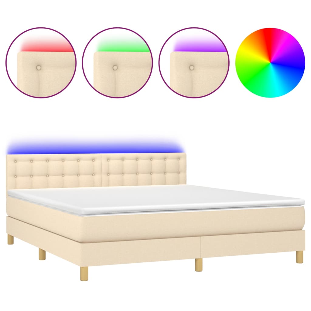Krevet box spring s madracem LED krem 180x200 cm od tkanine