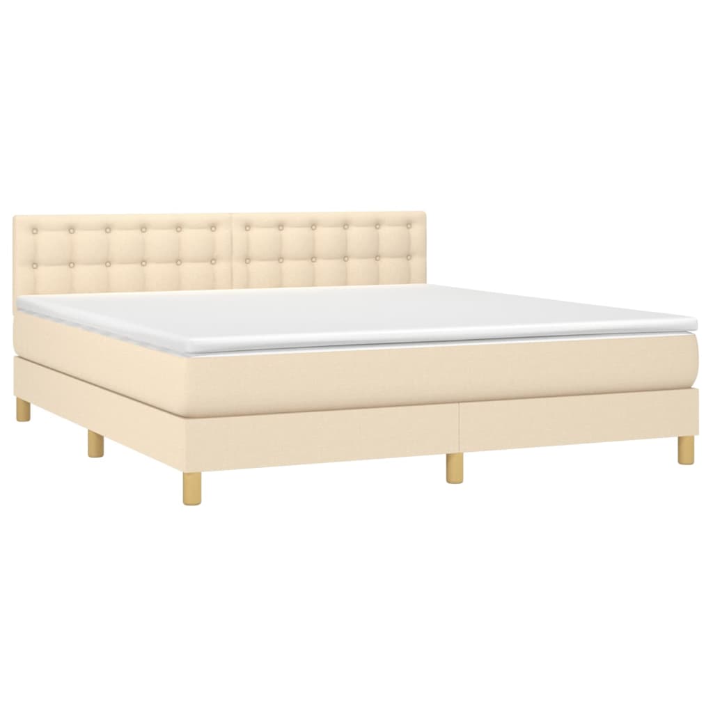 Krevet box spring s madracem LED krem 180x200 cm od tkanine