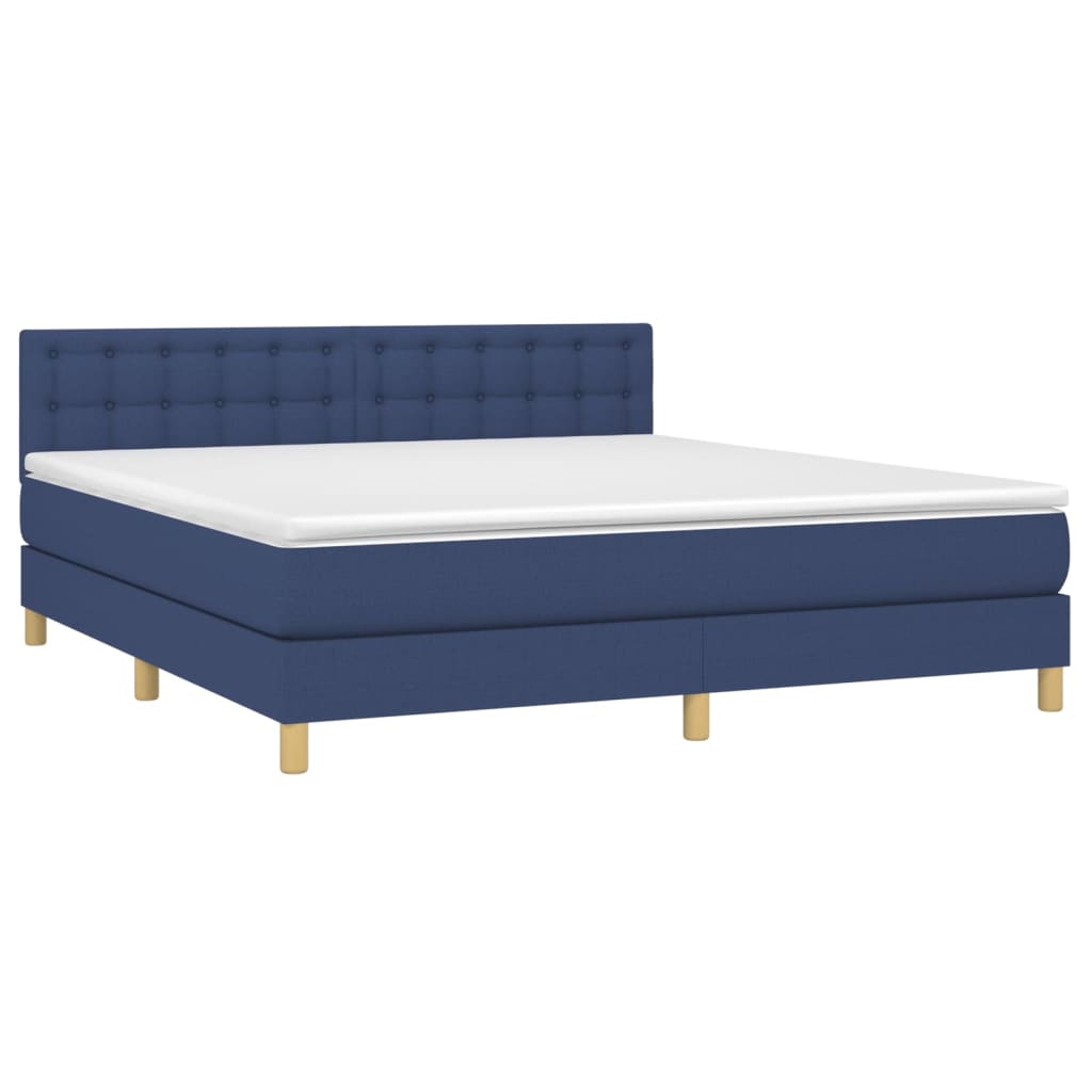 Krevet box spring s madracem LED plavi 180x200 cm od tkanine
