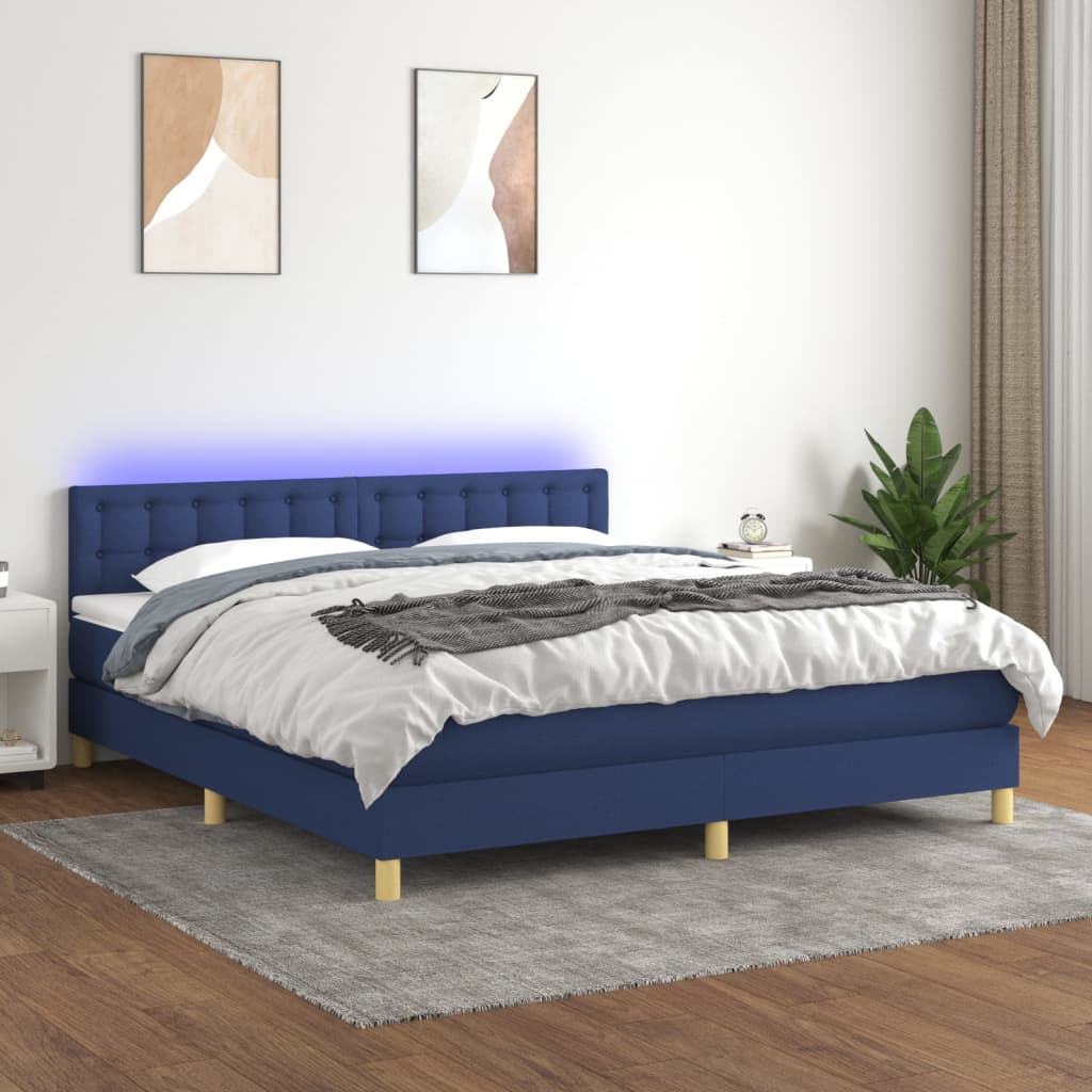 Krevet box spring s madracem LED plavi 180x200 cm od tkanine