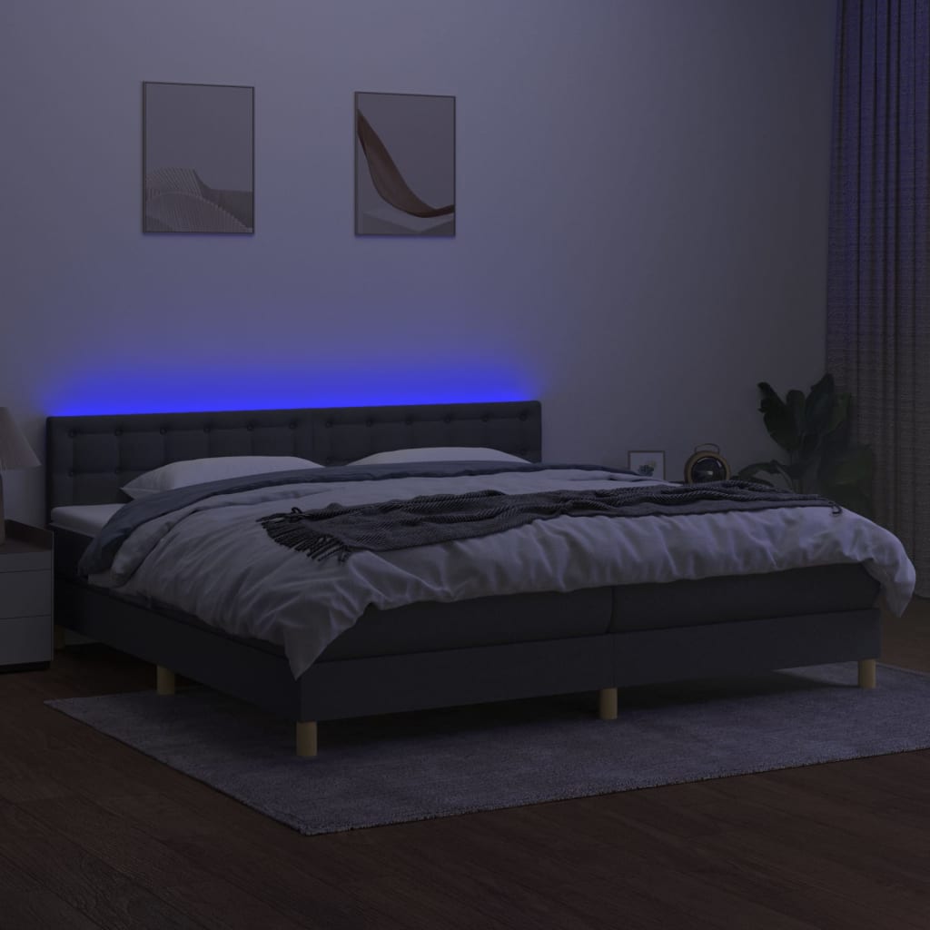 Krevet box spring s madracem LED tamnosivi 200x200 cm tkanina