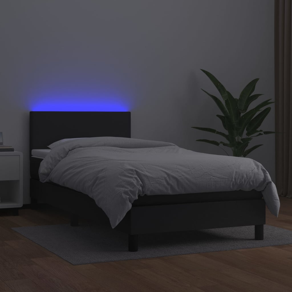 Krevet box spring s madracem LED crni 80x200 cm od umjetne kože