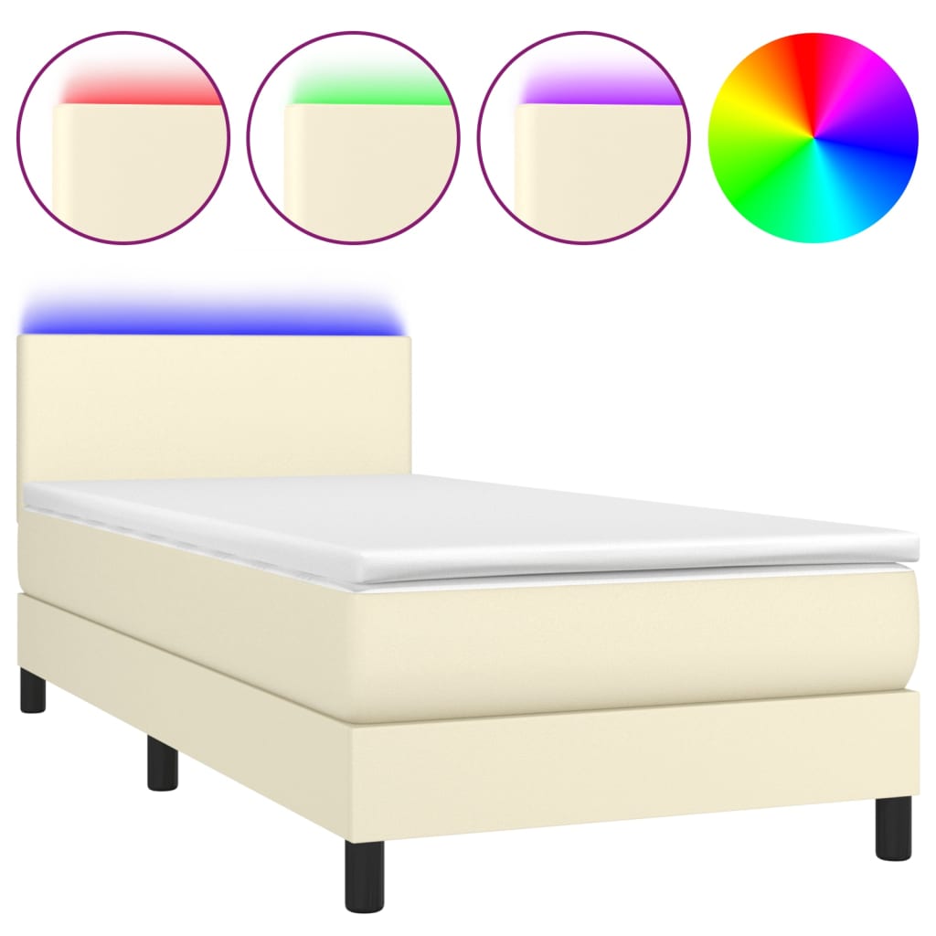 Krevet box spring s madracem LED krem 80x200 cm od umjetne kože