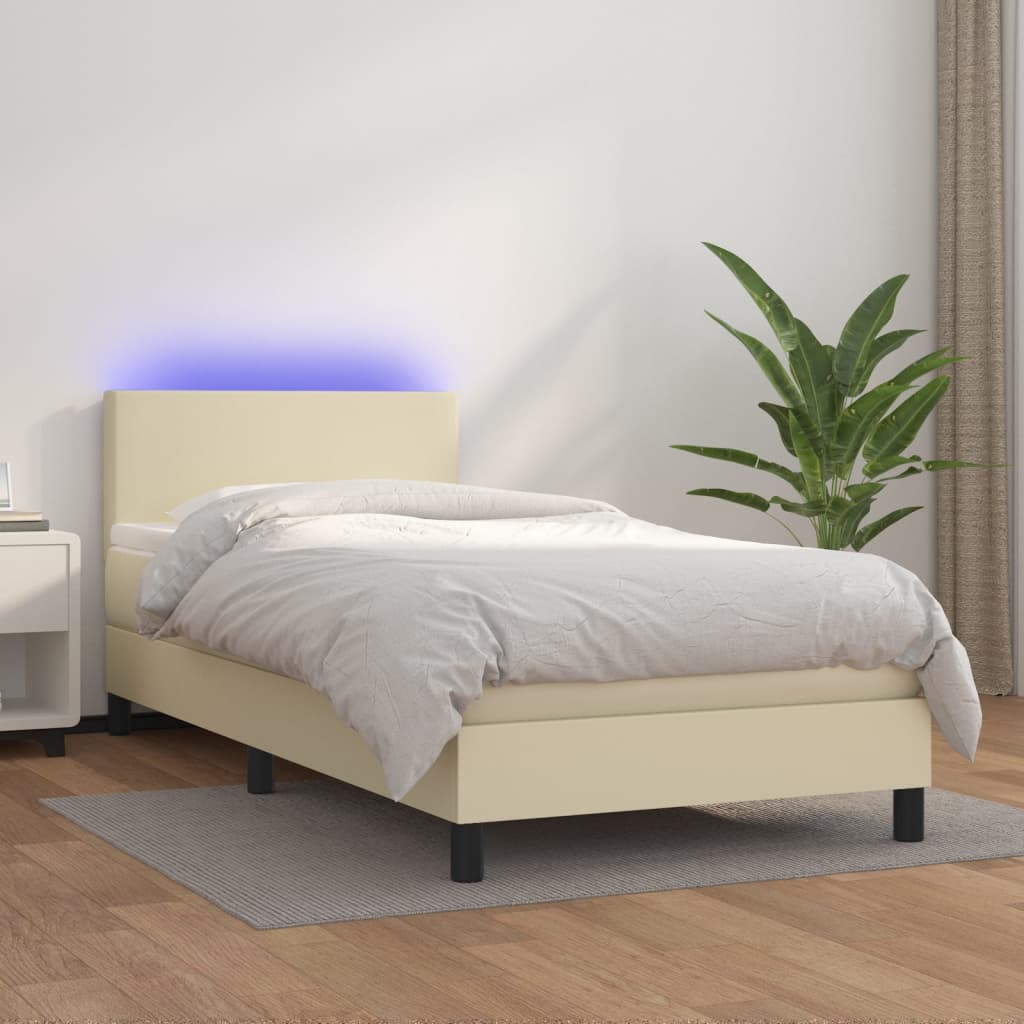 Krevet box spring s madracem LED krem 80x200 cm od umjetne kože