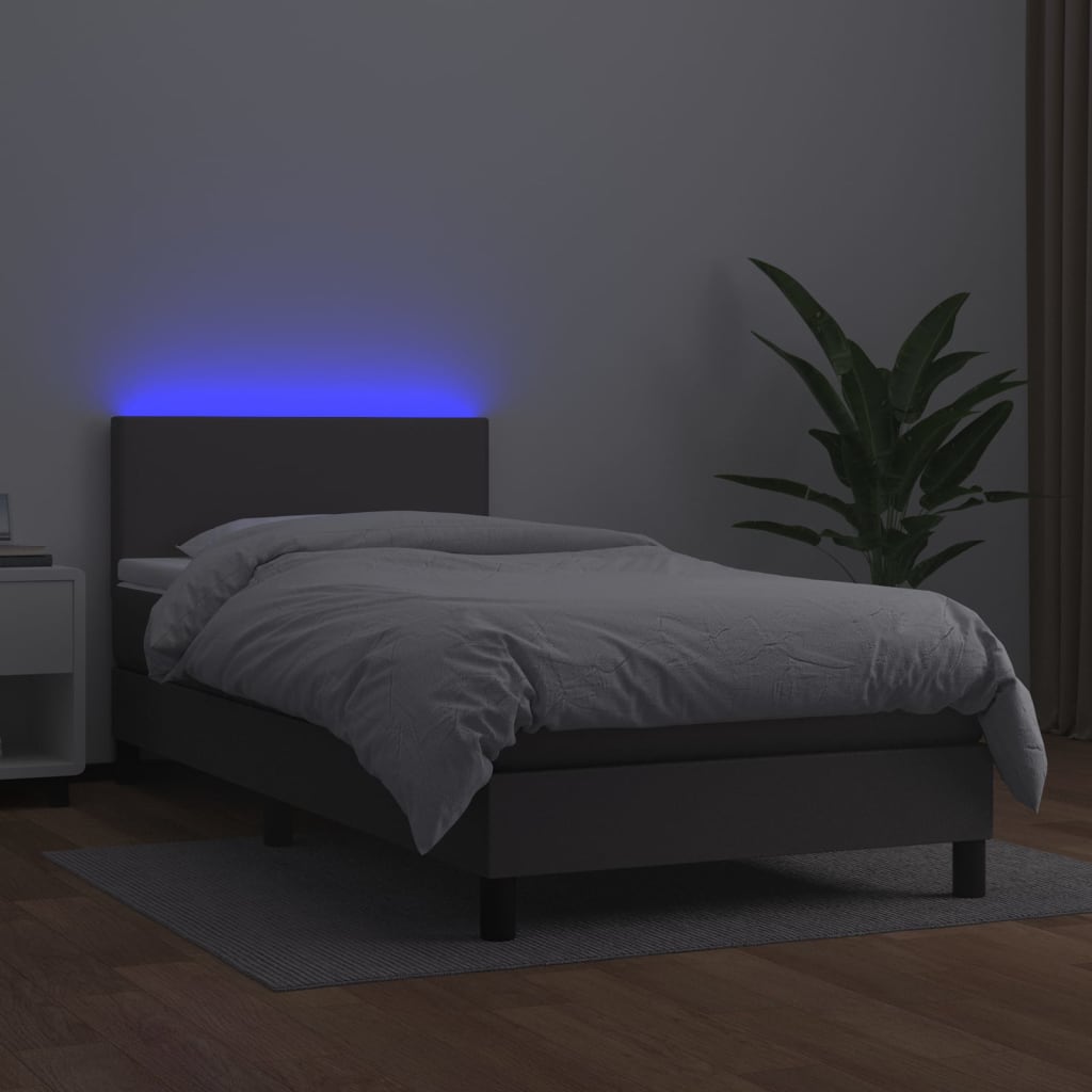 Krevet box spring s madracem LED sivi 80x200 cm od umjetne kože