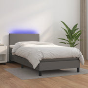 Krevet box spring s madracem LED sivi 80x200 cm od umjetne kože