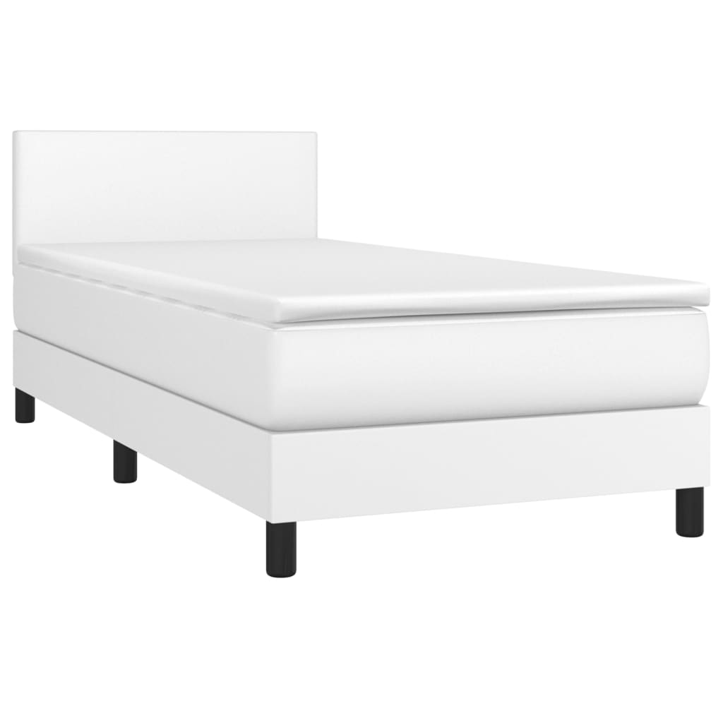 Krevet box spring s madracem LED bijeli 90x200 cm umjetna koža