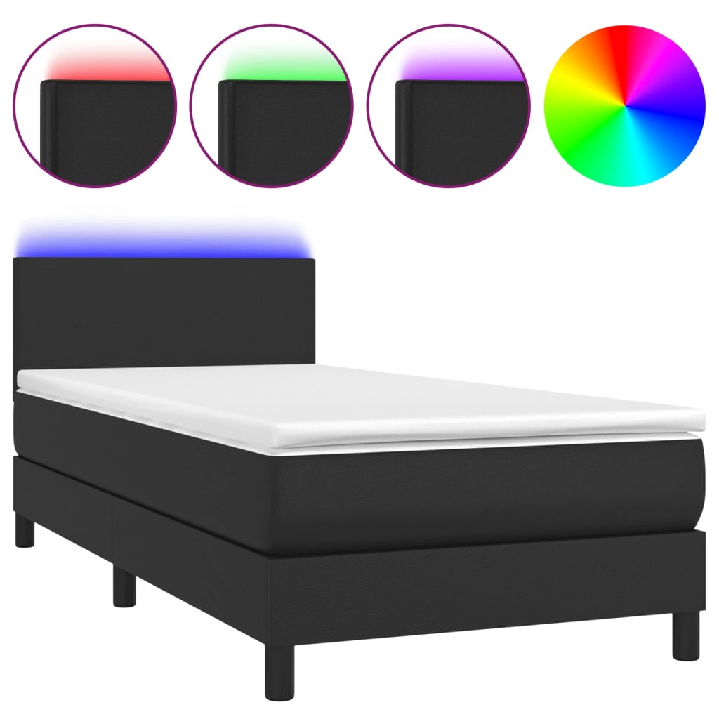 Krevet box spring s madracem LED crni 100x200cm od umjetne kože