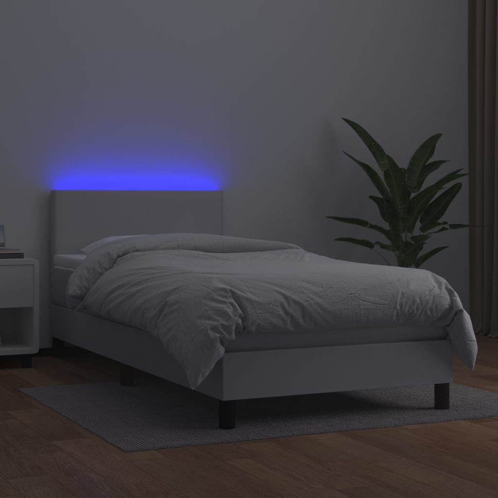 Krevet box spring s madracem LED bijeli 100x200 cm umjetna koža