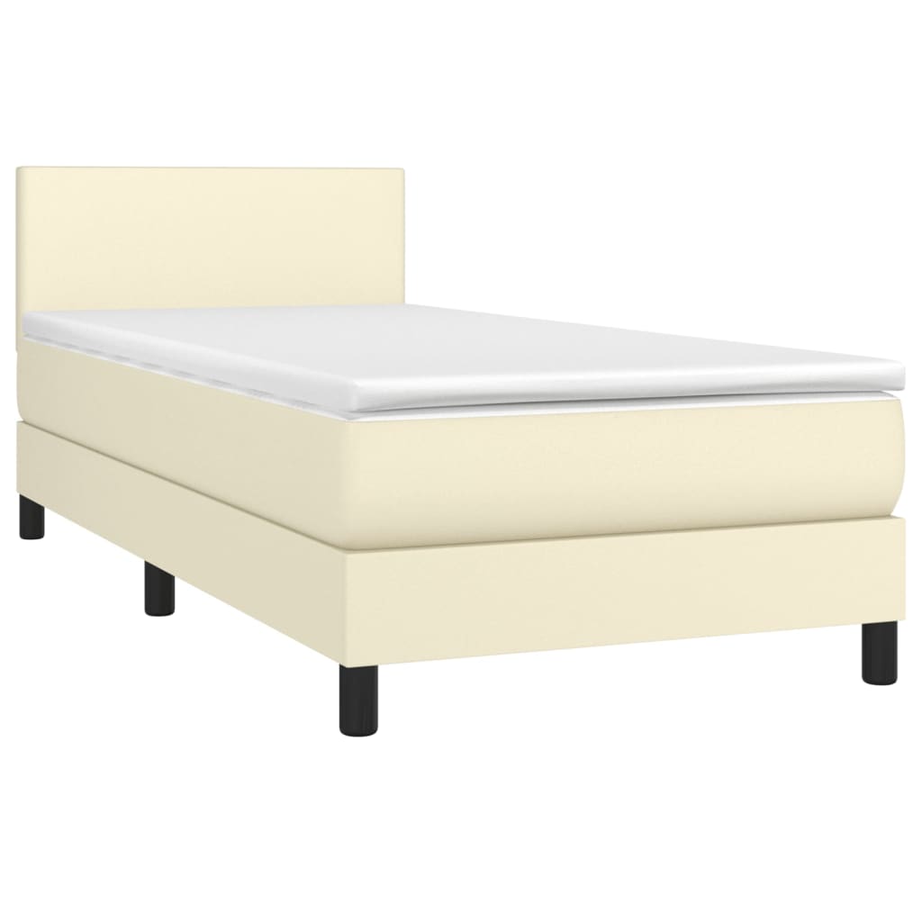 Krevet box spring s madracem LED krem 100x200cm od umjetne kože