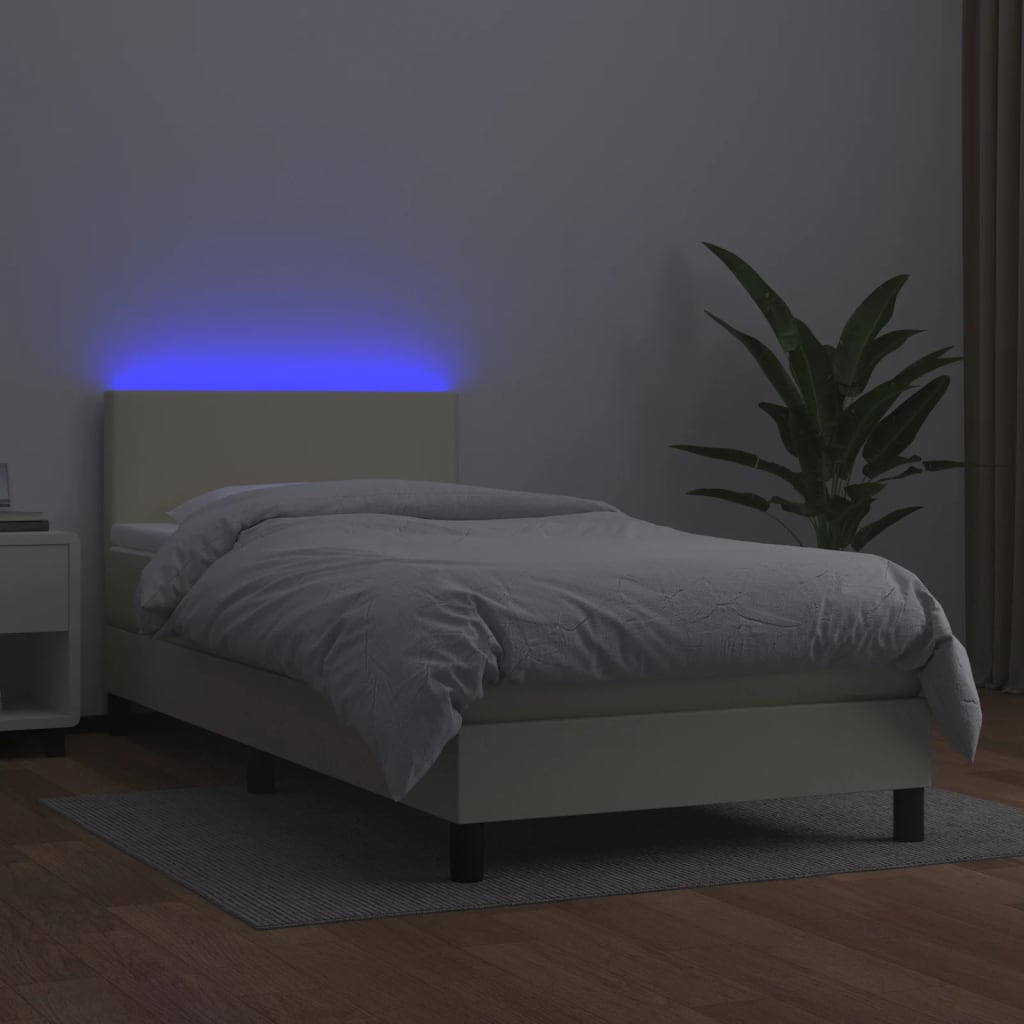 Krevet box spring s madracem LED krem 100x200cm od umjetne kože