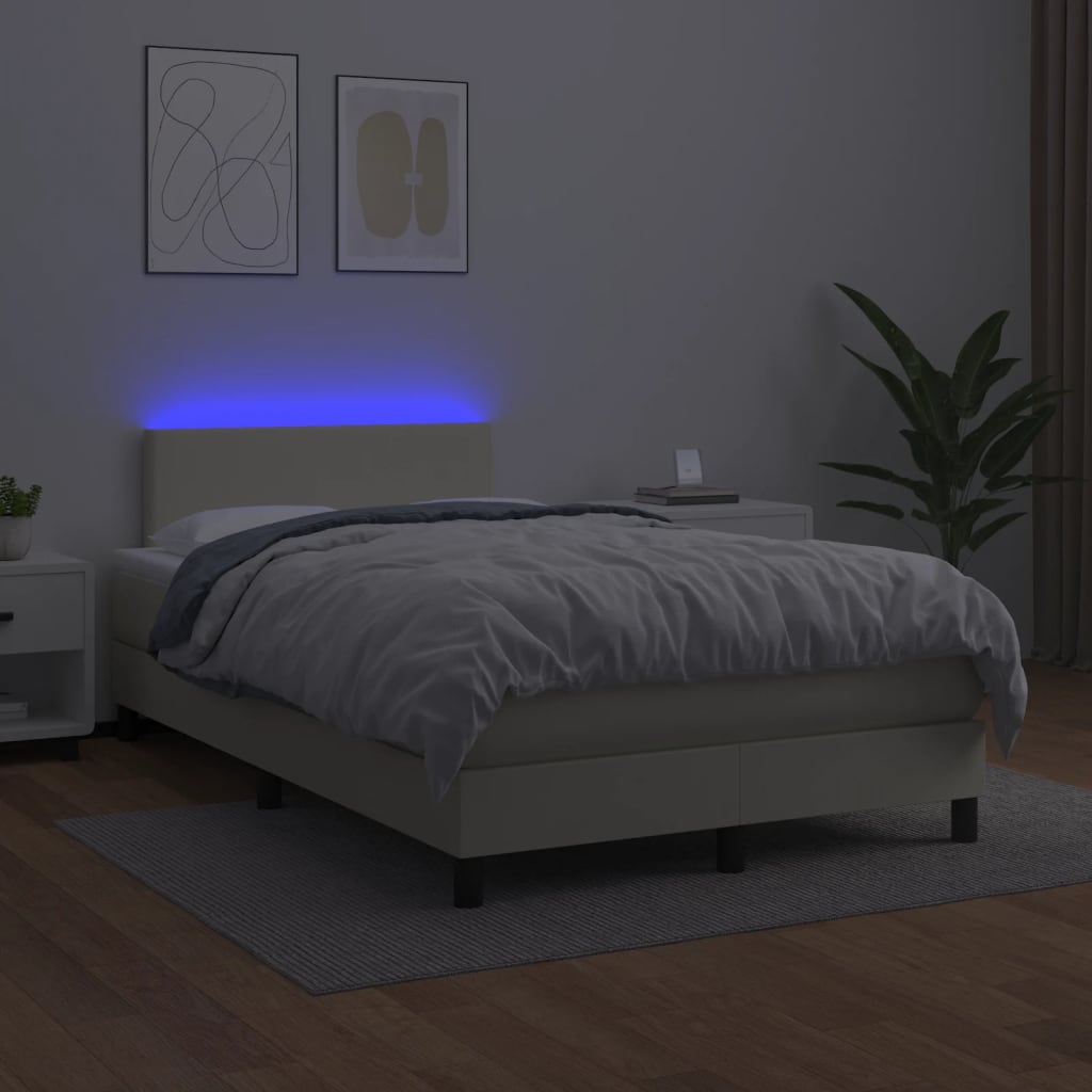 Krevet box spring s madracem LED krem 120x200cm od umjetne kože
