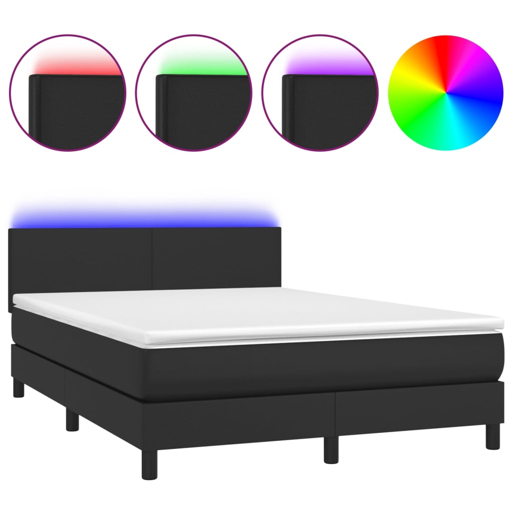 Krevet box spring s madracem LED crni 140 x 190 cm umjetna koža