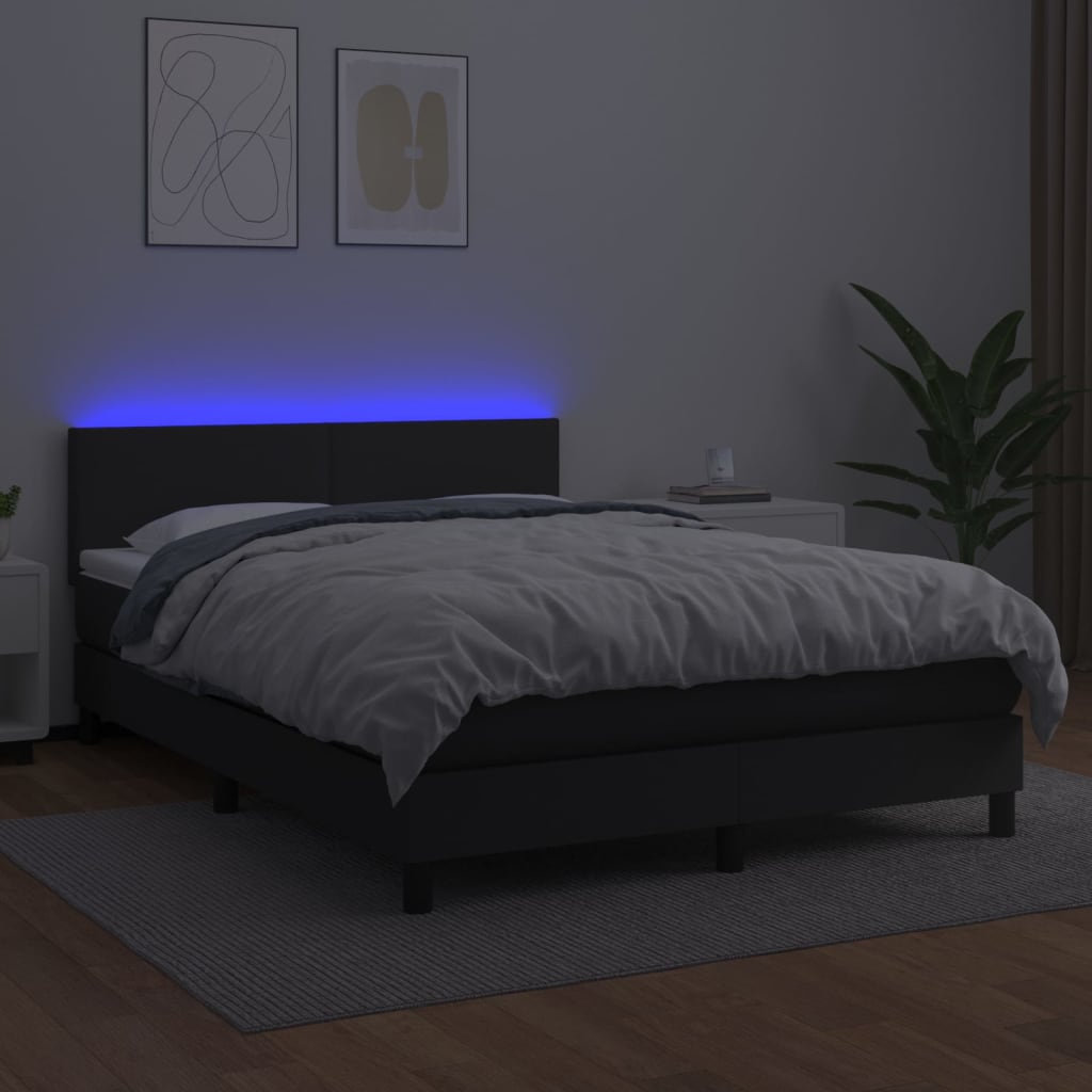 Krevet box spring s madracem LED crni 140x200cm od umjetne kože