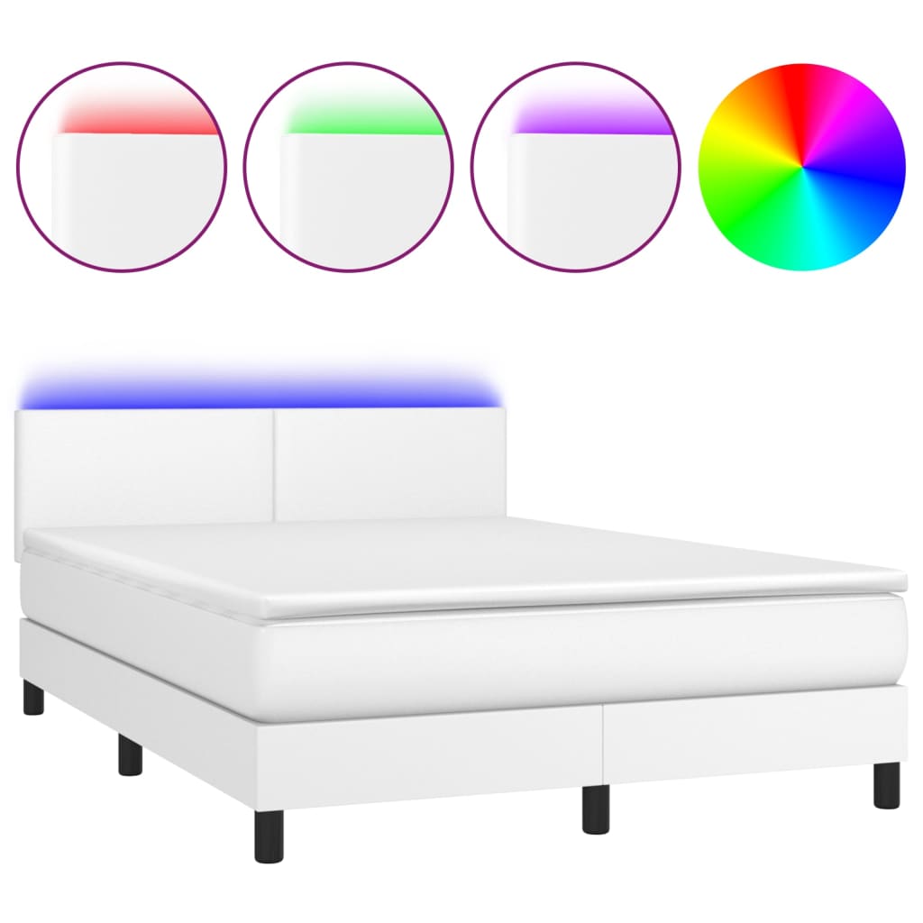Krevet box spring s madracem LED bijeli 140x200 cm umjetna koža