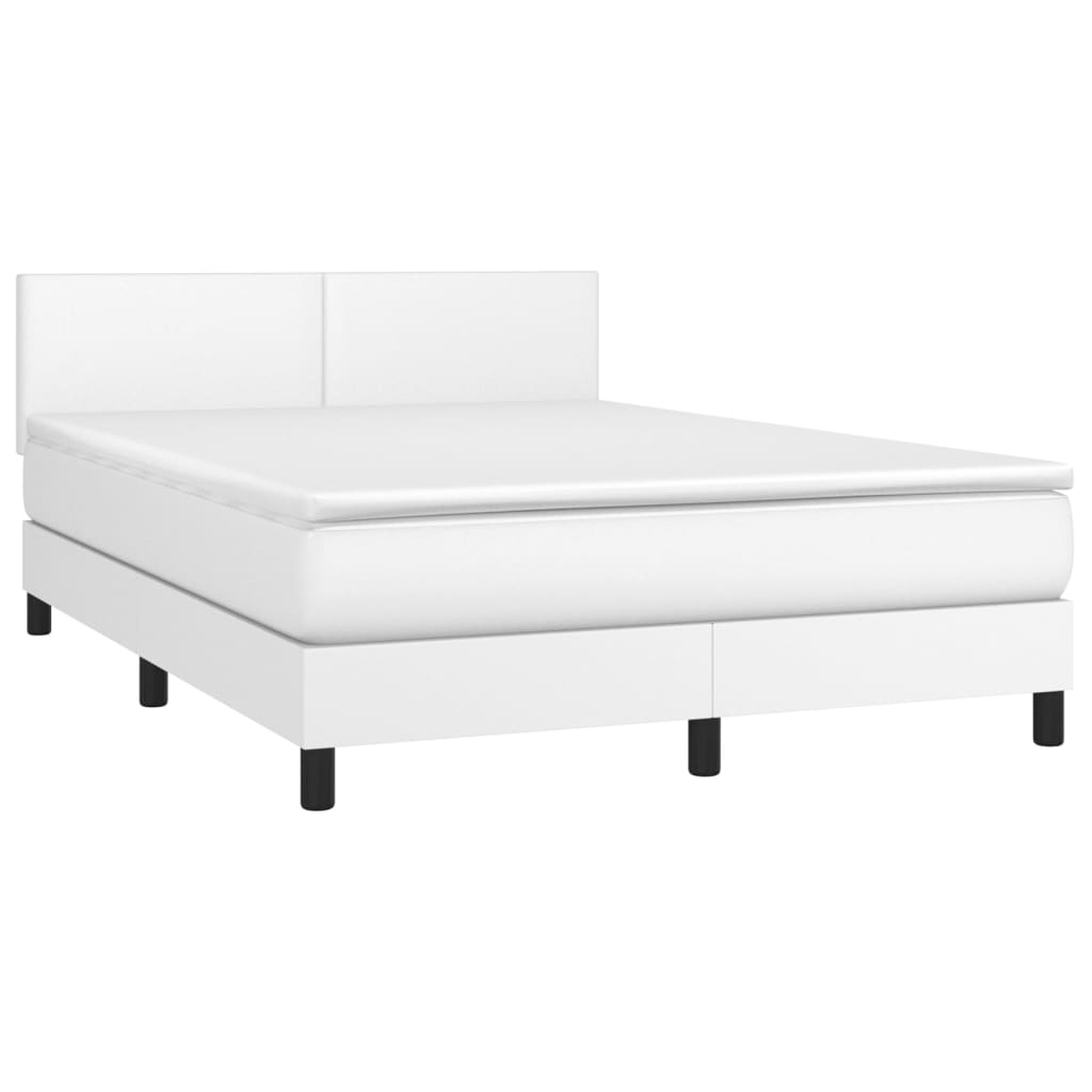 Krevet box spring s madracem LED bijeli 140x200 cm umjetna koža