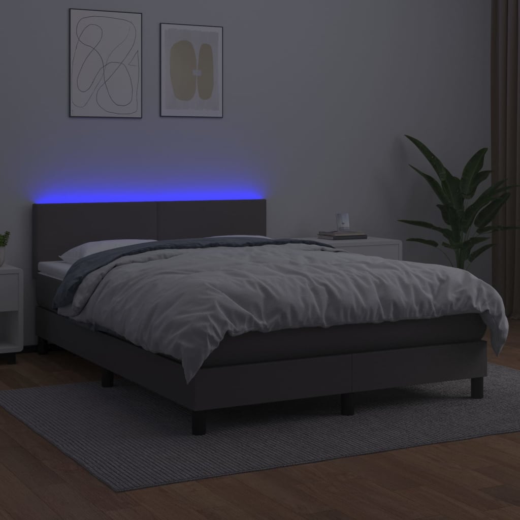 Krevet box spring s madracem LED sivi 140x200cm od umjetne kože