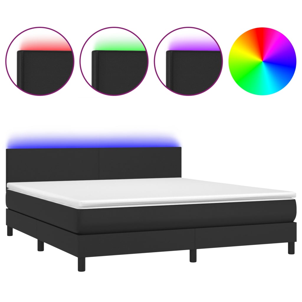 Krevet box spring s madracem LED crni 160x200cm od umjetne kože