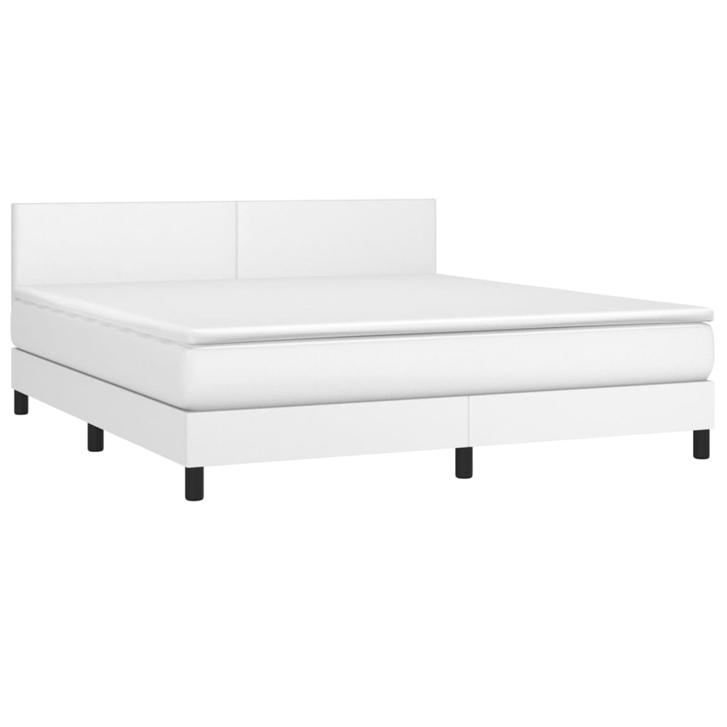 Krevet box spring s madracem LED bijeli 160x200 cm umjetna koža