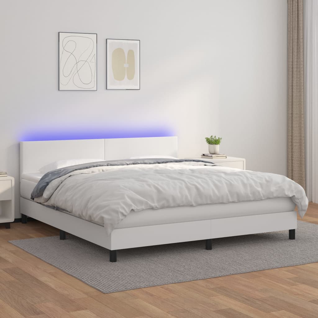 Krevet box spring s madracem LED bijeli 160x200 cm umjetna koža