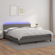 Krevet box spring s madracem LED sivi 160x200cm od umjetne kože