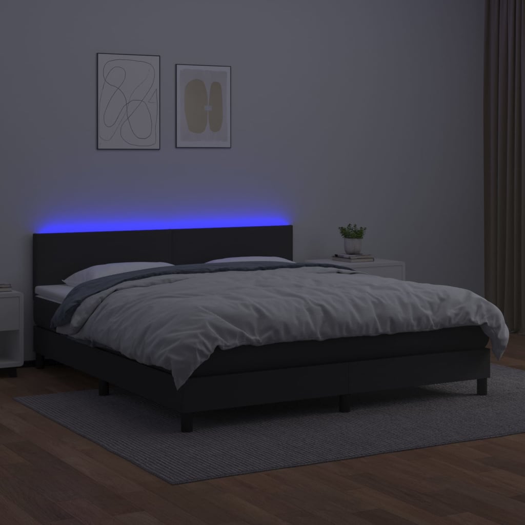 Krevet box spring s madracem LED crni 180x200cm od umjetne kože