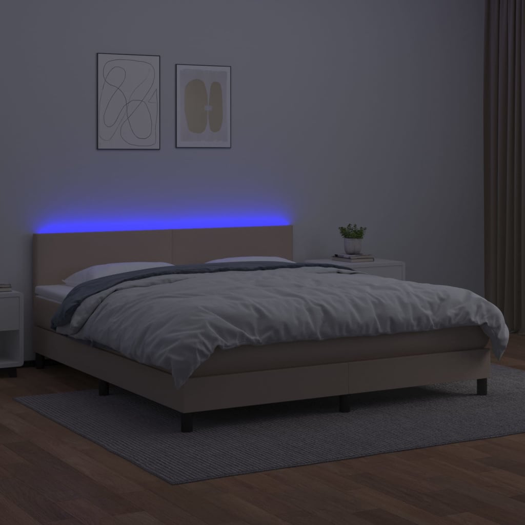 Krevet box spring madrac LED cappuccino 180x200cm umjetna koža
