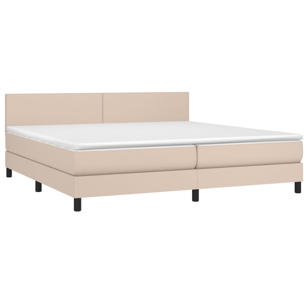 Krevet box spring madrac LED cappuccino 200x200cm umjetna koža