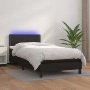 Krevet box spring s madracem LED crni 80x200 cm od umjetne kože