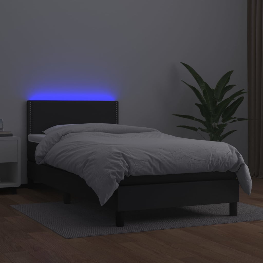 Krevet box spring s madracem LED crni 90x190 cm od umjetne kože