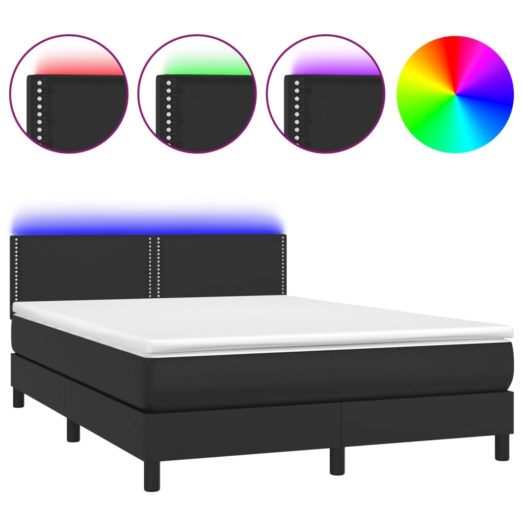 Krevet box spring s madracem LED crni 140x200cm od umjetne kože