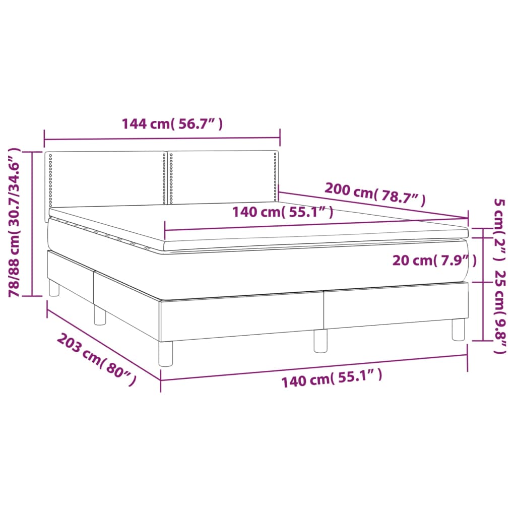 Krevet box spring s madracem LED crni 140x200cm od umjetne kože