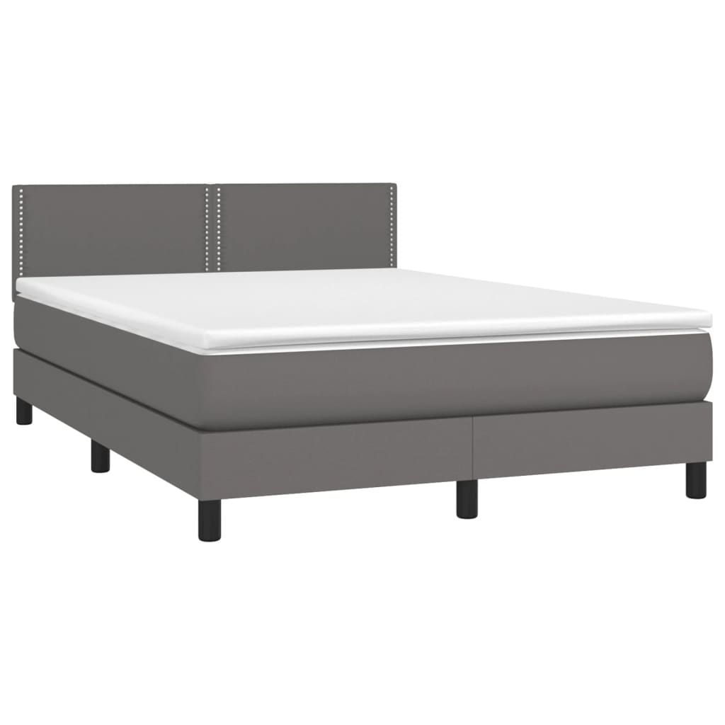 Krevet box spring s madracem LED sivi 140x200cm od umjetne kože