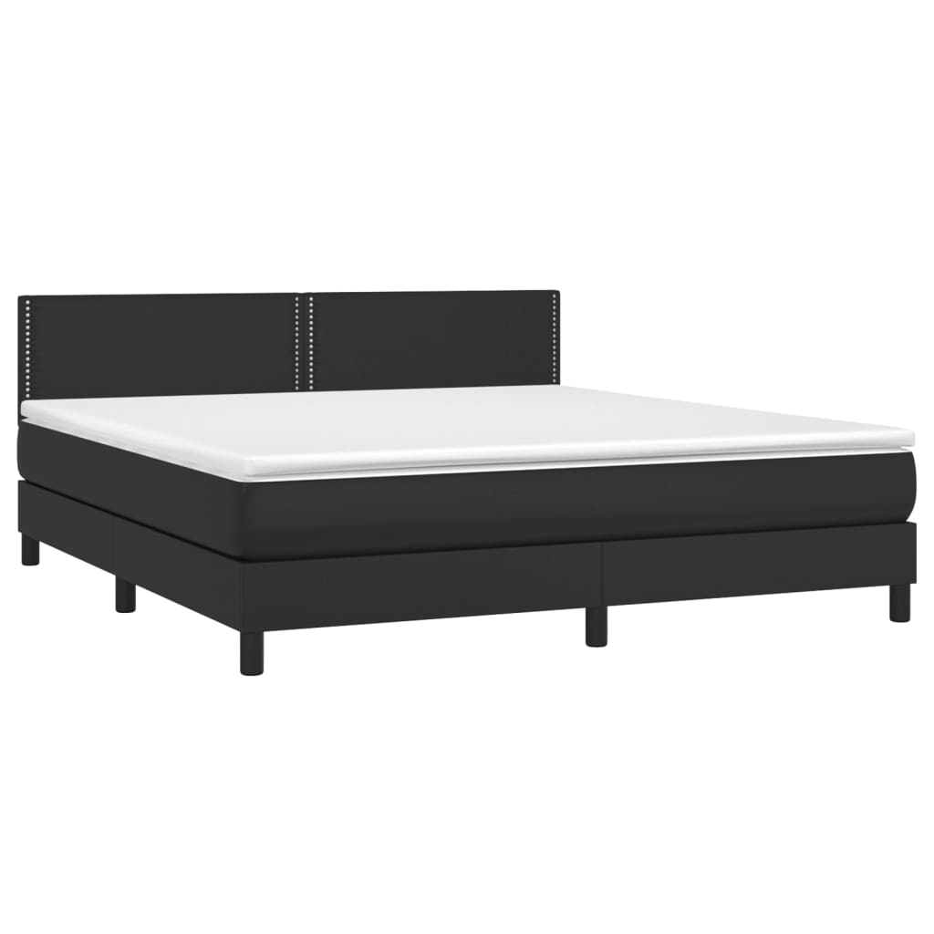 Krevet box spring s madracem LED crni 180x200cm od umjetne kože