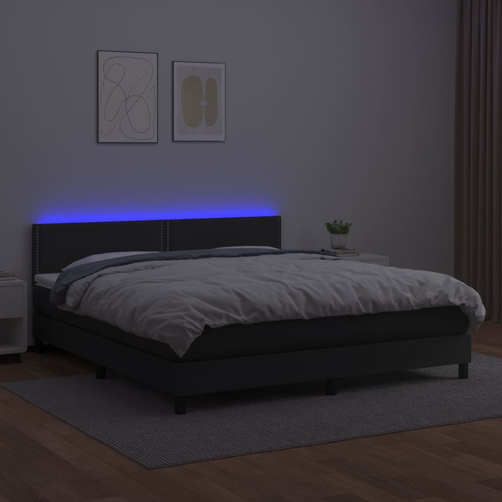 Krevet box spring s madracem LED crni 180x200cm od umjetne kože