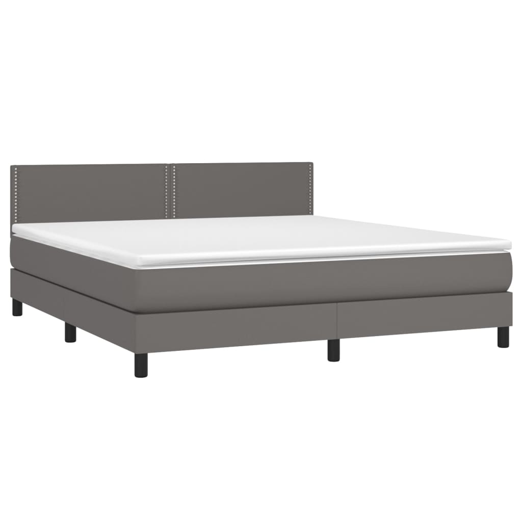 Krevet box spring s madracem LED sivi 180x200cm od umjetne kože