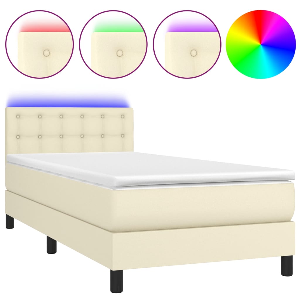 Krevet box spring s madracem LED krem 80x200 cm od umjetne kože