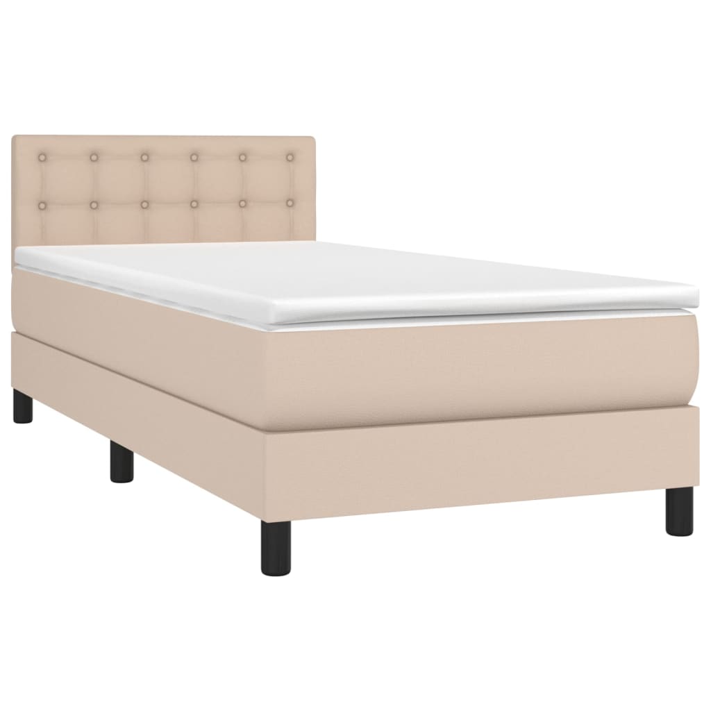 Krevet box spring i madrac LED cappuccino 80x200cm umjetna koža