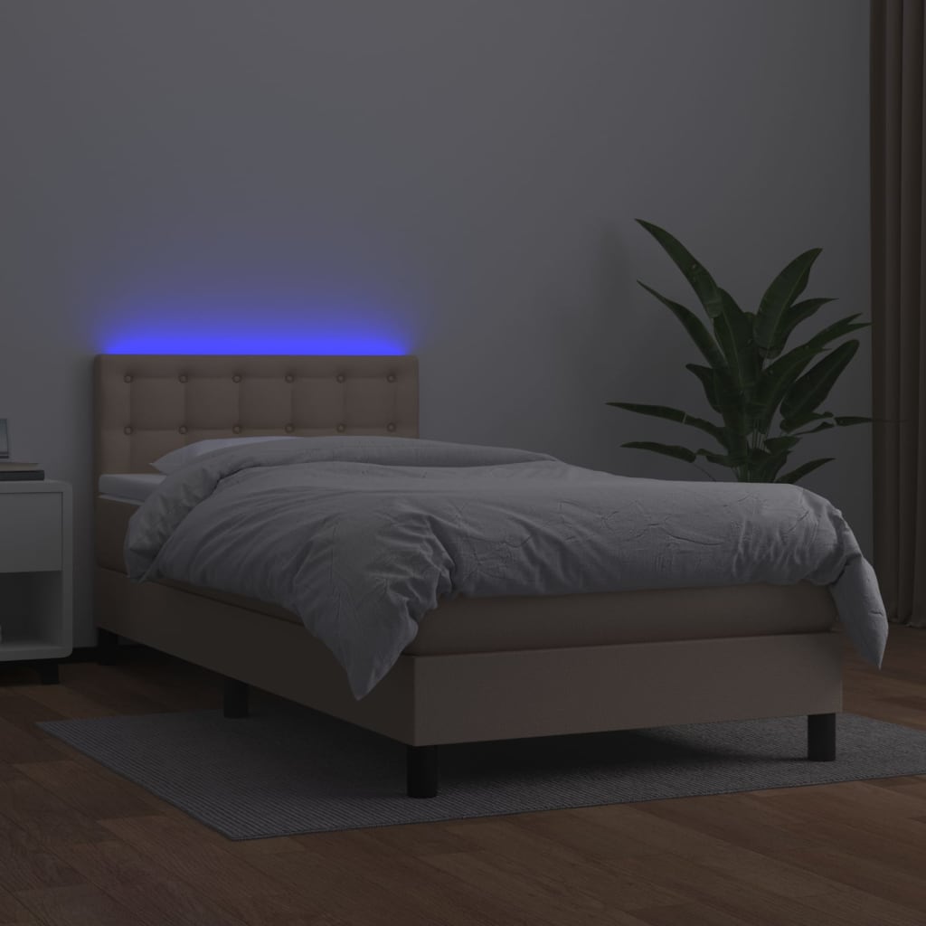 Krevet box spring i madrac LED cappuccino 80x200cm umjetna koža